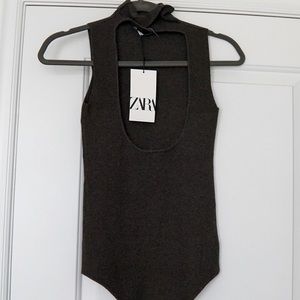 Zara Dark Green Turtle Neck Body Suit &Cut-Out Detail. Excellent Condition. NWT.